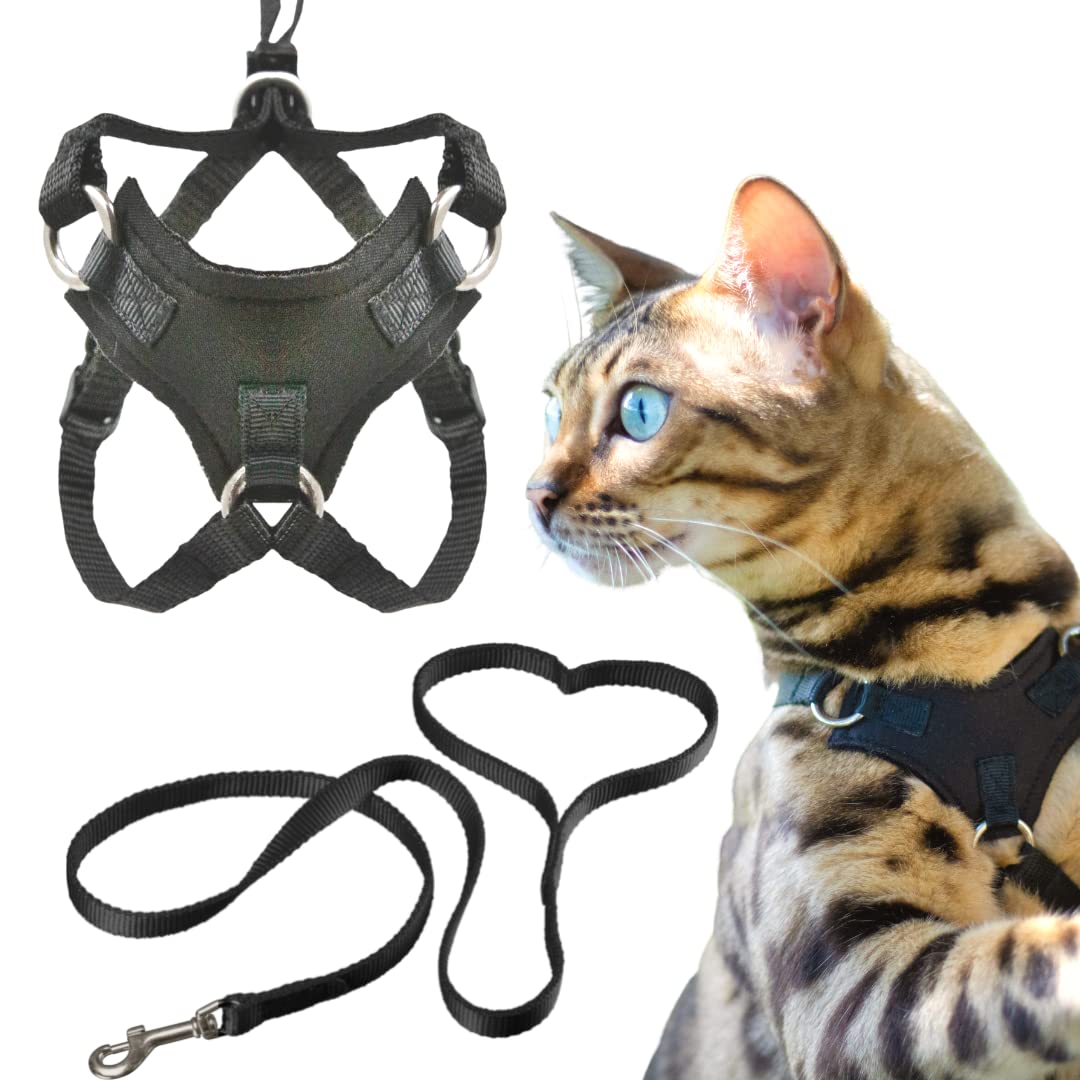 Photo 1 of Houdini™ Escape Proof Cat Harness and Leash Set by OutdoorBengal – Black, Large Cat Harness for Walking Big Cats
