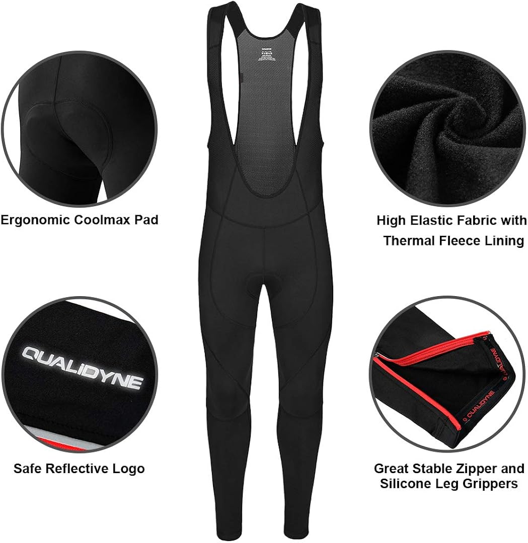 qualidyne Men's Cycling Bike Bib Long Pants Cycling Tights with 3D Breathable Pad, Excellent Performance & Better Fit: Clothing