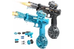 YoPoll Electric Water Guns for Adults Kids, Automatic Squirt Gun with 26FT Range, Ultimate Battle Blaster Soaker High Capacity Pistol for Swimming Pool Party Toy LED Electric Water Gun (1BK+1B)