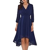 WOMLAYOUT Women's Formal Prom Chiffon Dress Asymmetrical Hem Wedding Guest Wrap Cocktail Midi Dresses