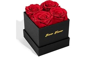 Hover Flower Preserved Roses in a Box, Real Forever Flowers Eternal Roses Gifts for Delivery Primefor Mother's Day, 4 Preserved Flowers for Girlfriend for Mother for Wife (Red)