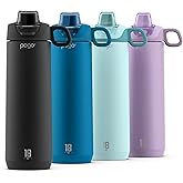 Pogo Active Vacuum Insulated Stainless Steel Water Bottle with Leak Proof Chug Lid and Silicone Carry Loop, Powdercoat, Black, 18 oz