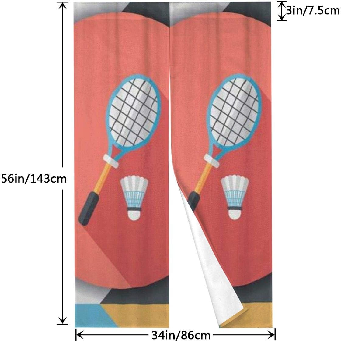 Amazon Mimuti 部屋仕切り のれん 長い影とバドミントンラケットとボールフラットアイコン おしゃれ 暖簾 玄関 キッチン リビング 飲食店 出入り口 ロング のれん カーテン 幅86 丈143cm のれん オンライン通販