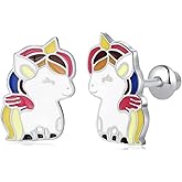 Butterfly Ladybug Unicorn Sloth Flamingo Dog Cat Turtle Angel Koala Daisy Panda Stud Earrings for Girls Women - Sterling Silver Hypoallergenic Animal Earrings with Secure Screw Backs