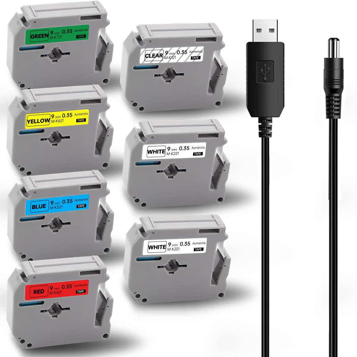 Acmerota Label Tape for Brother P-Touch M-K121 M-K221 M-K421 M-K521 M-K621 M-K721 M Tape 9mm 8mm for PTouch Label Maker PT-45M PT-45 PT-BB4 PT-55 PT-55BM PT-55S PT-65 PT-65SB PT-65SCCP PT-65SL