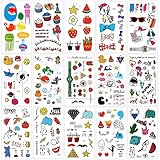 Temporary Tattoos for Kids(15sheets),Konsait 250Assorted Temporary Tattoos Little Monster Elephant Diamond Strawberry Watch fake Body Sticker for Girls Boys Children for Birthday Party Favors Supplies