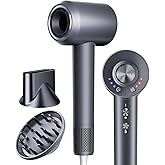 KVINEEN Hair Dryer with Diffuser, Blow Dryer with 160000 RPM Brushless Motor & Negative Ions for Fast Drying, Advanced Heat Control to Prevent Damage, Low-Noise Design, Self-Clean, Gray