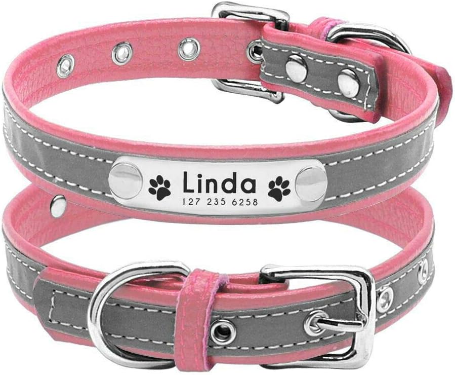 Pet Dog Collar Personalised Pet Reflective Collar Engraved Stainless