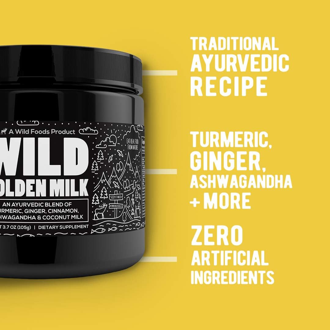 Wild Organic Golden Milk Powder- an Ayurvedic Blend of Coconut Milk, Ginger, Cinnamon, Ashwagandha & Turmeric with Black Pepper- Helps Calm, Relax, Restore- Keto, Non-GMO, Gluten Free - 3.7 oz: Health & Personal Care
