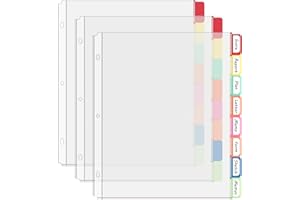FUCDTEFC Binder Dividers with Tabs, 8 Tab Clear Sheet Protectors for 3 Ring Binder, White Dividers for 3 Ring Binder Page Protectors, Notebook Binder Sleeves with Pockets, 3 Set (24 Pcs)