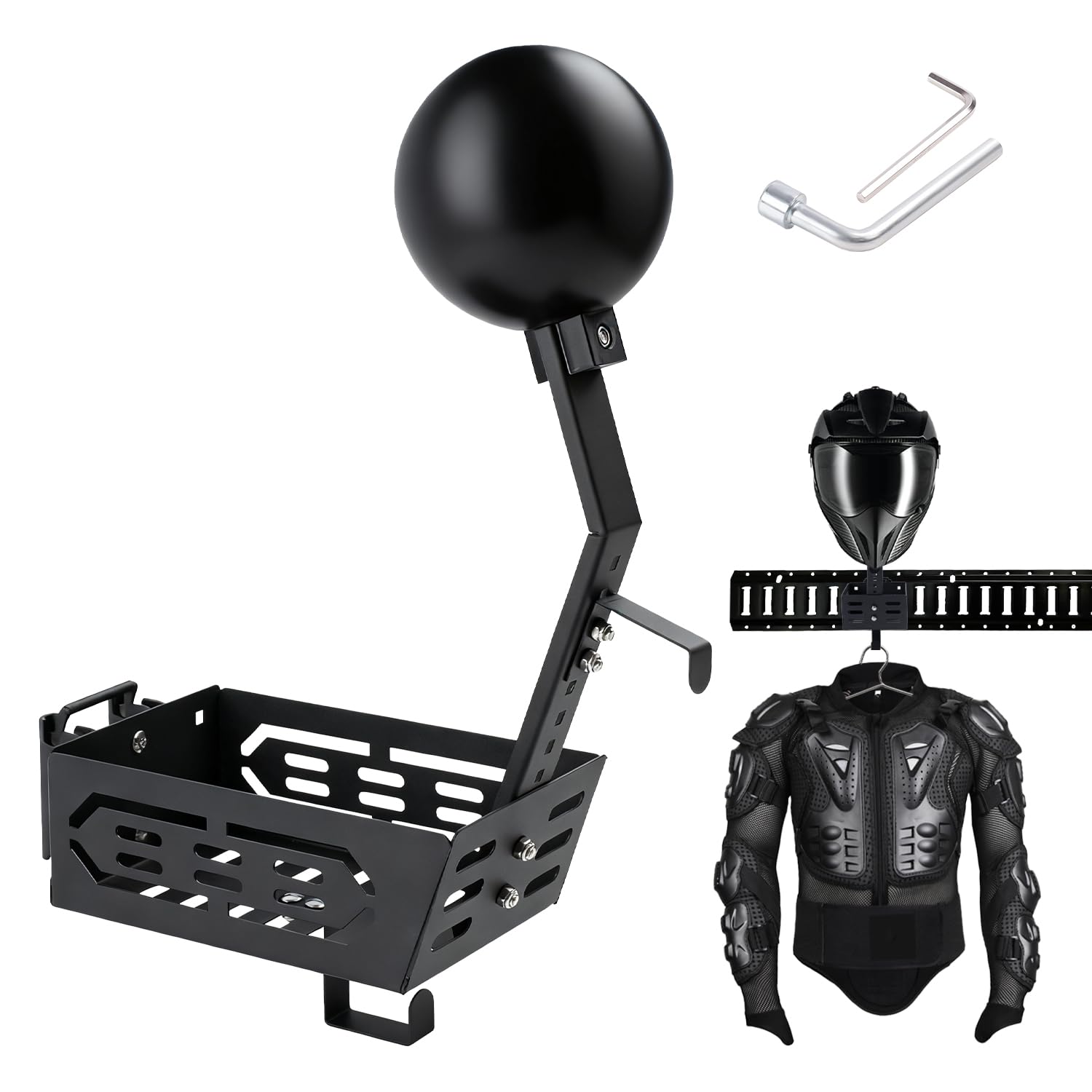 Photo 1 of Tordale E Track Motorcycle Helmet Rack, E Track Dirt Bike Bicycle Helmet Holder, Helmet Wall Mount, with Glove Tray and Coat Hook, Fit for Storing Motorcycle Helmets, Jackets and Hats