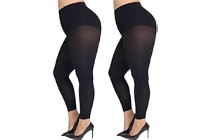 MANZI Plus Size Footless Tights for Women Soft Black Opaque Leggings Hight Waist Snag Nylon Tights Under Dress