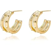 Gold Plated Huggie Hoop Earrings for Women, Vintage Flower Star Rose Heart Sunflower Huggie Hoop Earrings Cubic Zircon Square Diamond Enamel Large Hoop Dangle Earrings Jewelry Gift for Her