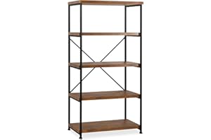 Best Choice Products 5-Tier Rustic Industrial Bookshelf Display Décor Accent for Living Room, Bedroom, Office w/Metal Frame, Wood Shelves - Brown