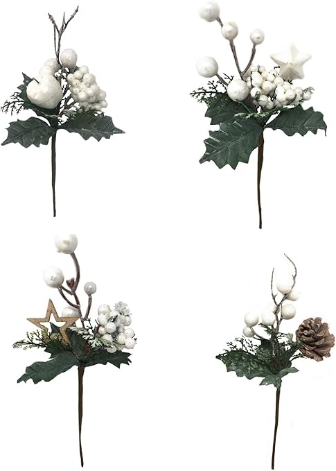 Decorazioni Natalizie Con Agrifoglio.Vetrineinrete 4 Rami Artificiali Decorazioni Natalizie Con Bacche Di Agrifoglio Bianche Stella Pigna Fiori 22 Cm Addobbi Di Natale Per Albero 1758 P39 Amazon It Casa E Cucina