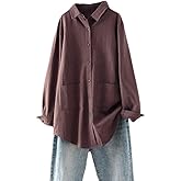 Minibee Women's Linen Shirts Button Down Long Tunic Tops Plus Size Blouse with Pockets