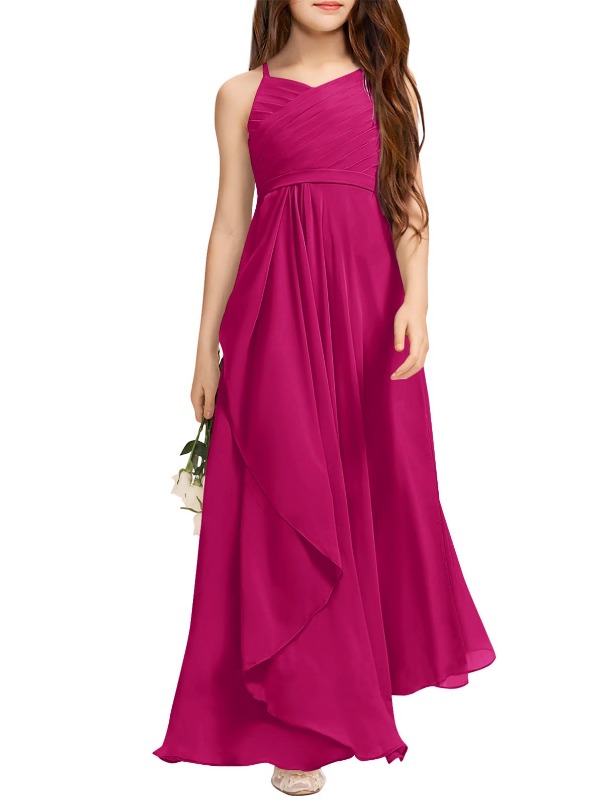 Photo 1 of Imily Bela Girls A-Line Halter Dress Junior Bridesmaid Flower Girl Flowy Chiffon Maxi Dresses Wedding Party Pageant m