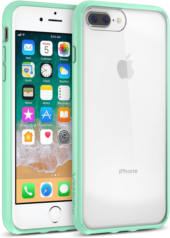 Maxboost HyperPro iPhone 8 Plus / 7 Plus Case [GXD-Gel Drop Protection] Heavy Duty Hybrid Cover for Apple iPhone 7 Plus,8 Plus, iPhone 6s Plus,6 Plus Reinforced TPU Bumper/Hard PC Back -Mint/Clear