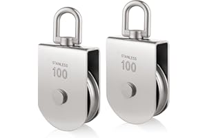 Rocaris 2Pcs M100 Lifting Single Pulley Roller Loading 3300Ibs, 304 Stainless Steel Heavy Duty Single Wheel Swivel Lifting Ro