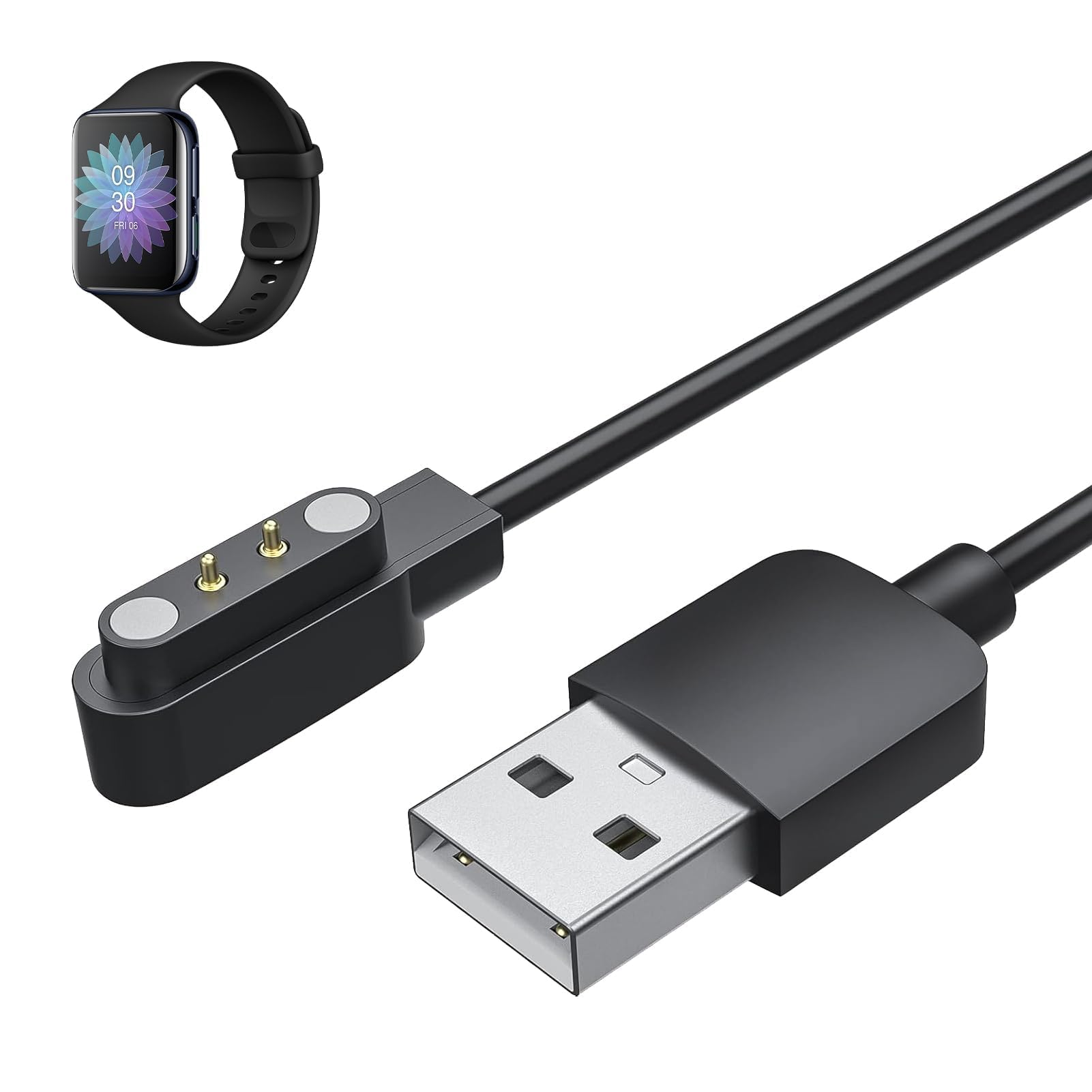 Smart Watch Magnet Charging, 2 Pin 4mm Magnetic Smart Watch Charger, Compatible with YAMAY SW022/Ticwatch GTX, Portable Design, Magnetic USB Charger Cord for Travel, Office and Home