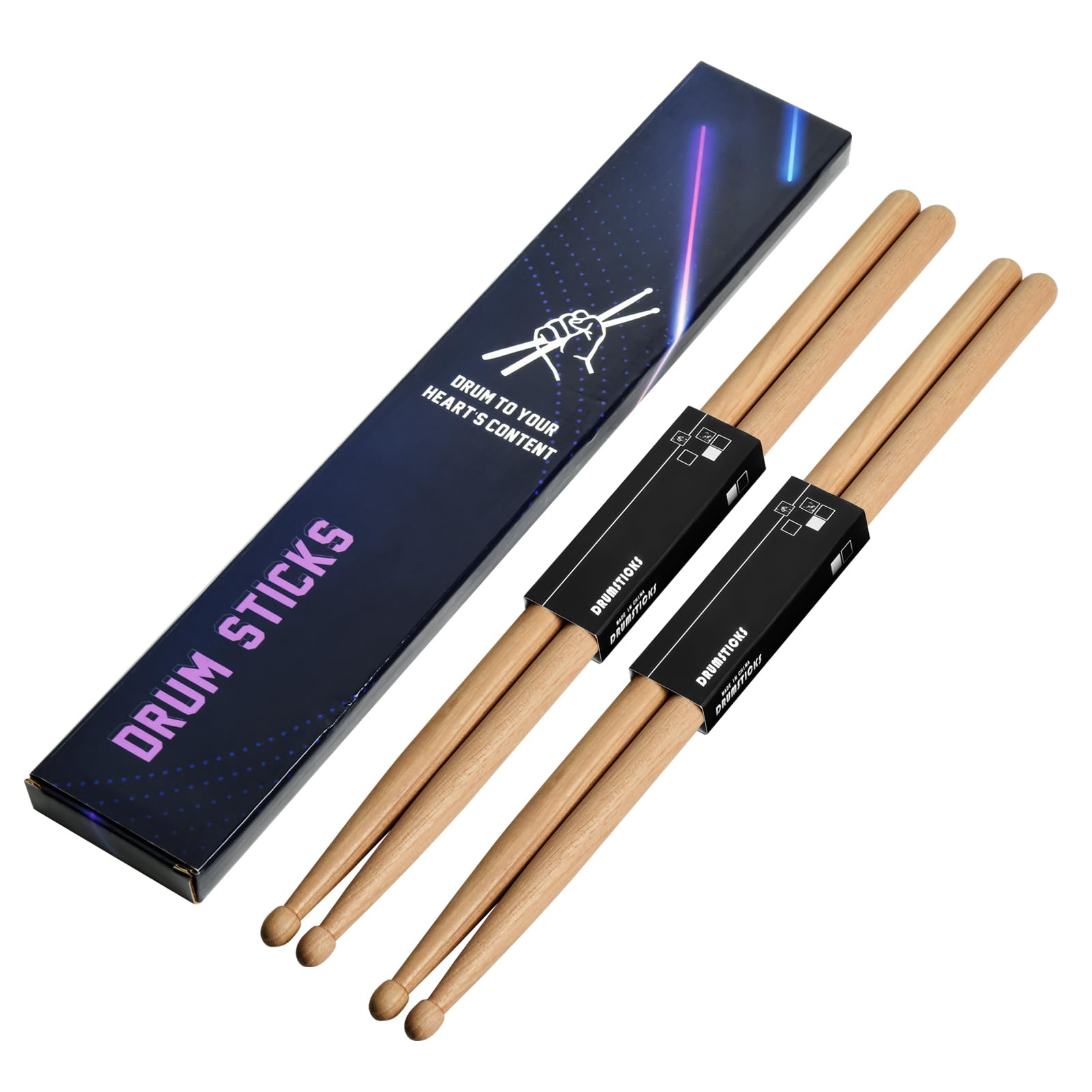 Aopoy Drum Sticks 5A 2 Pairs, Premium Hickory Wood Drumsticks,Drum Sticks for Electric Drums, for Kids, Beginners and Adults, with Beautiful Pack