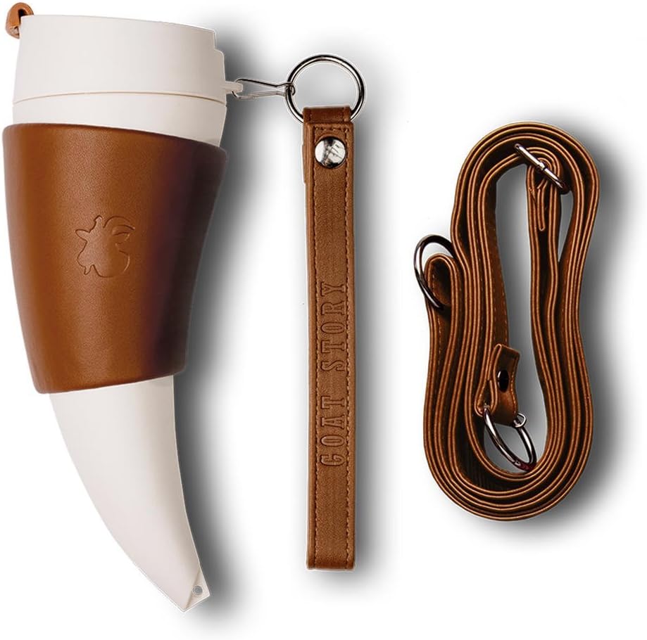 GOAT STORY Coffee Mug, Plastic, Brown Real Leather 12 oz (350ml)
