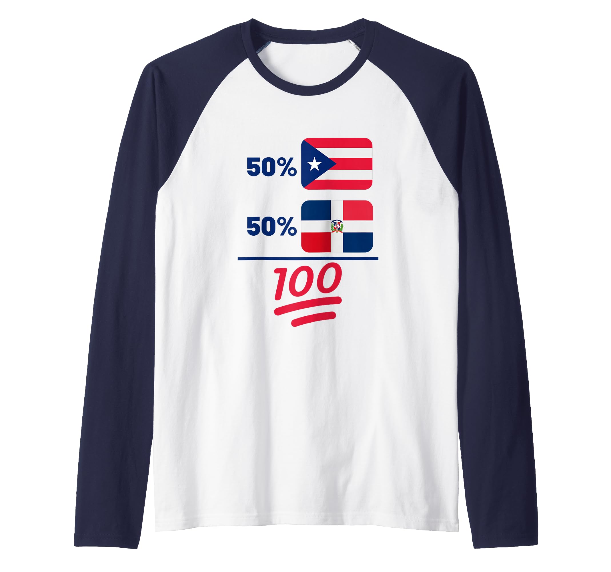 Puerto Rican Plus Dominican Heritage Nationality Flag Raglan Baseball Tee
