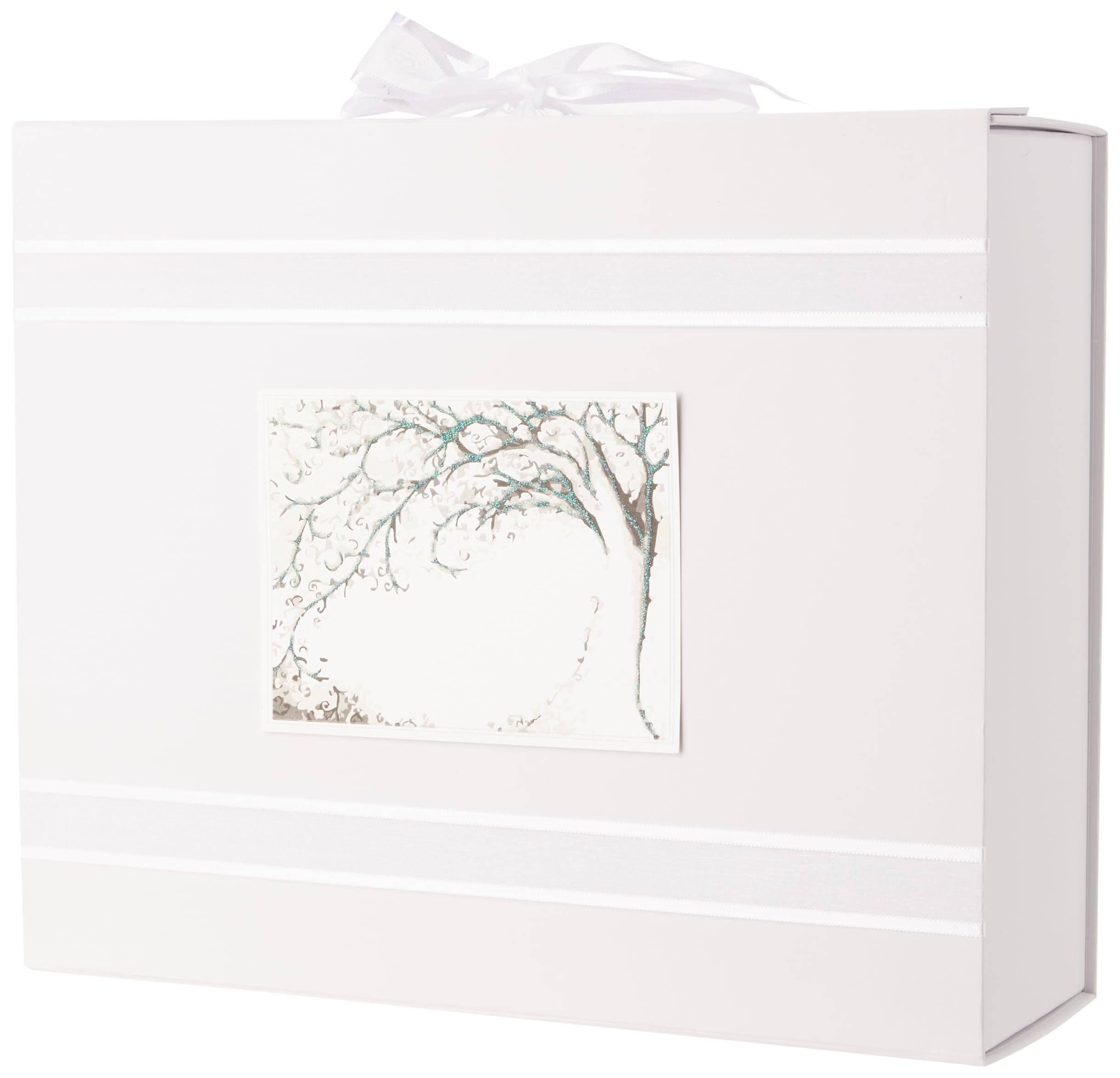 White Cotton Cards Open Tree Design Keepsake Box, Board, White, 27.2 x 32 x 11 cm