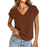 UNCLECAT Womens Crop Tops V Neck Cap Sleeve T Shirts Summer Basic Loose Fit Short Sleeves Tee Cute Trendy Clothes