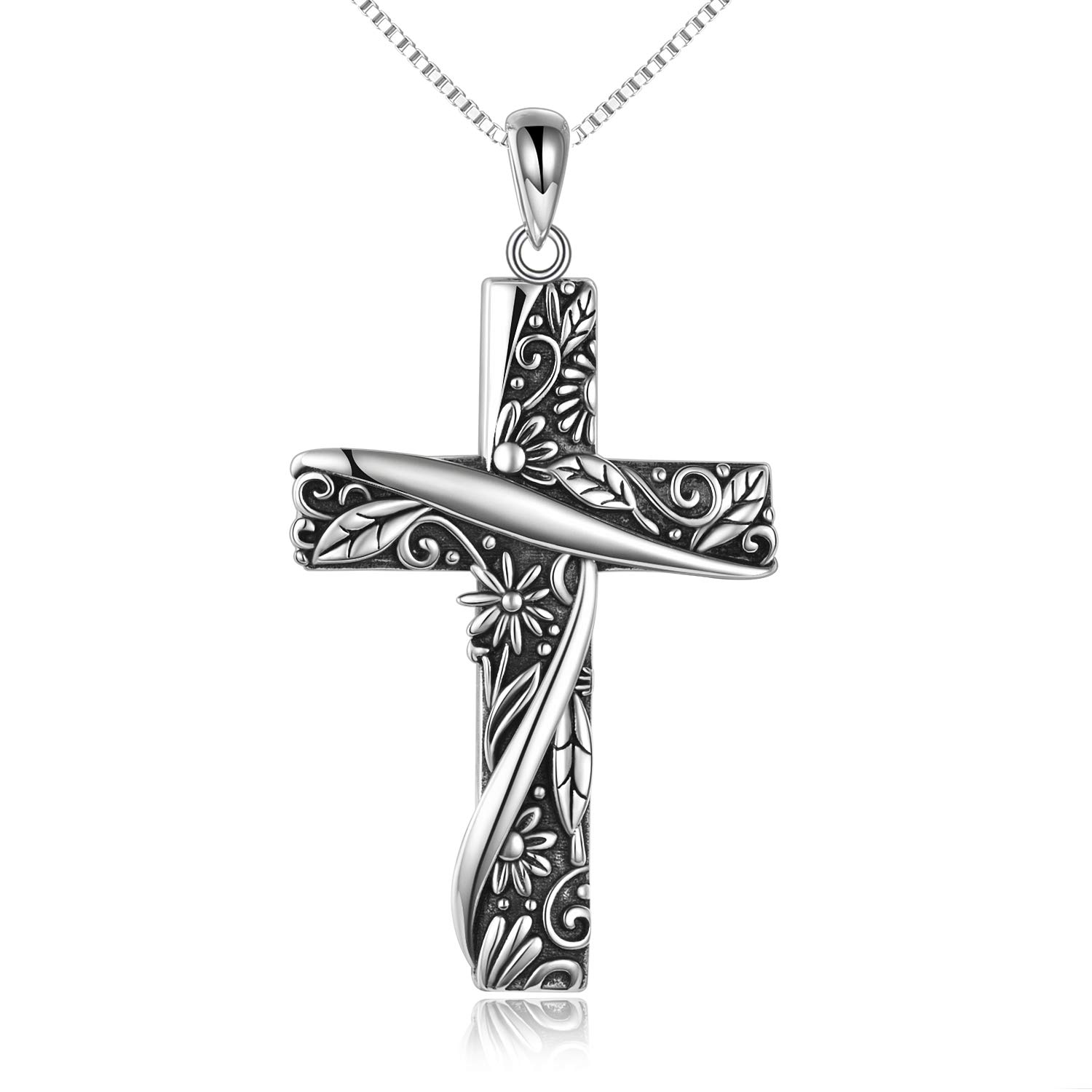WINNICACA Sunflowers Cross Necklace S925 Sterling Silver Flower Cross Necklace Cross Jewellery for Women Girls Gifts — image 1