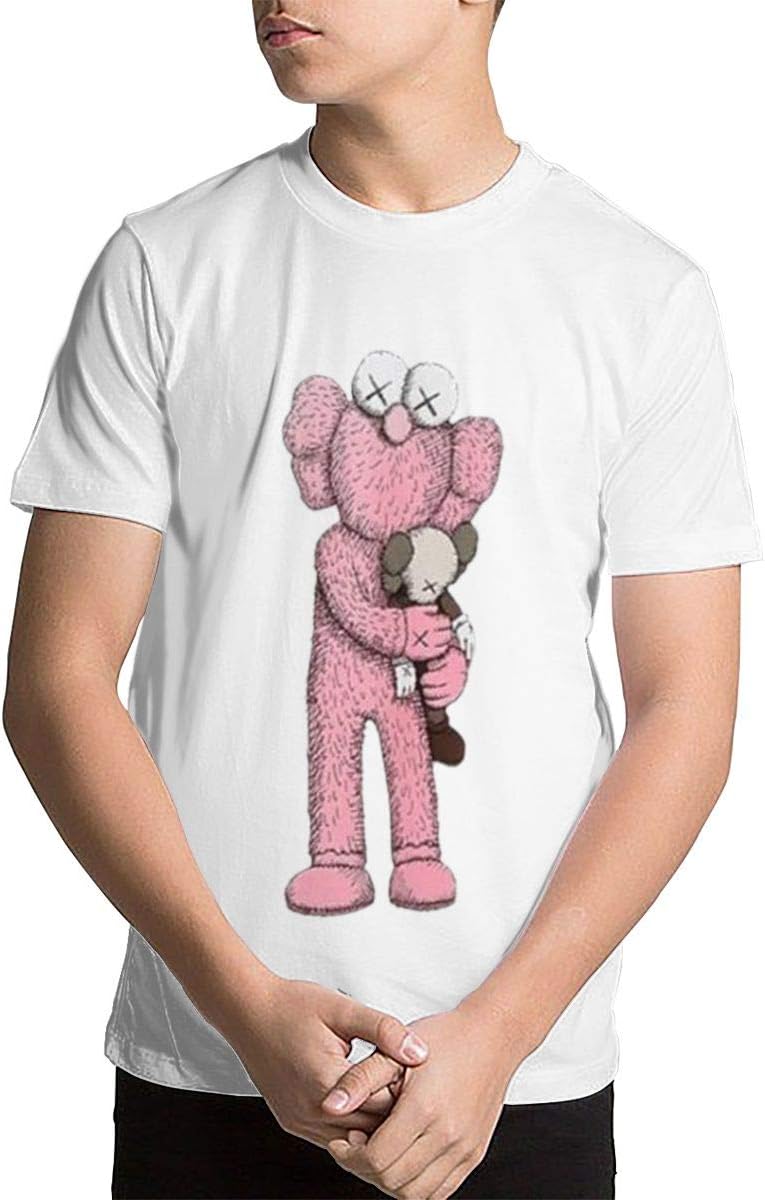 KAWS Pink Hug Youth Casual Cotton Short-Sleeved T-Shirt, Crew Neck T-Shirt