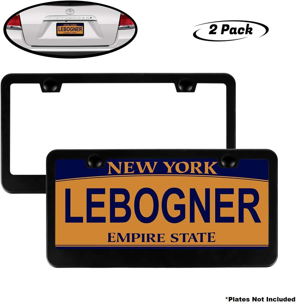 lebogner Car License Plate Frames, 2 Pack Matte Aluminum Auto Plate Frames, Will Fit Standard US Plates, 2 Hole Stainless Steel Black Unbreakable Frames to Protect Plates, Mounting Hardware Included
