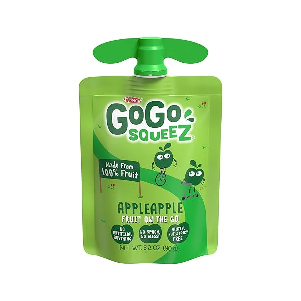 GOGO SQUEEZ APPLESAUCE AND FRUIT PUREE, APPLE APPLE, 3.2 OZ (PACK OF 4), UNSWEETENED FRUIT SNACKS FOR KIDS, GLUTEN FREE, NUT FREE AND DAIRY FREE, RECLOSEABLE CAP, BPA FREE POUCHES