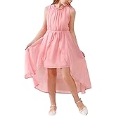 GORLYA Girls Sleeveless Ruffle Neck Hi-Lo Hem Overlay Formal Occasin Chiffon Long Party Dress 4-14T
