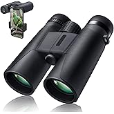 10X42 Professional Binoculars with Smartphone Adapter, Compact Waterproof Low Night Vision Binoculars for Adult Birds Watching Hunting Concert Travel