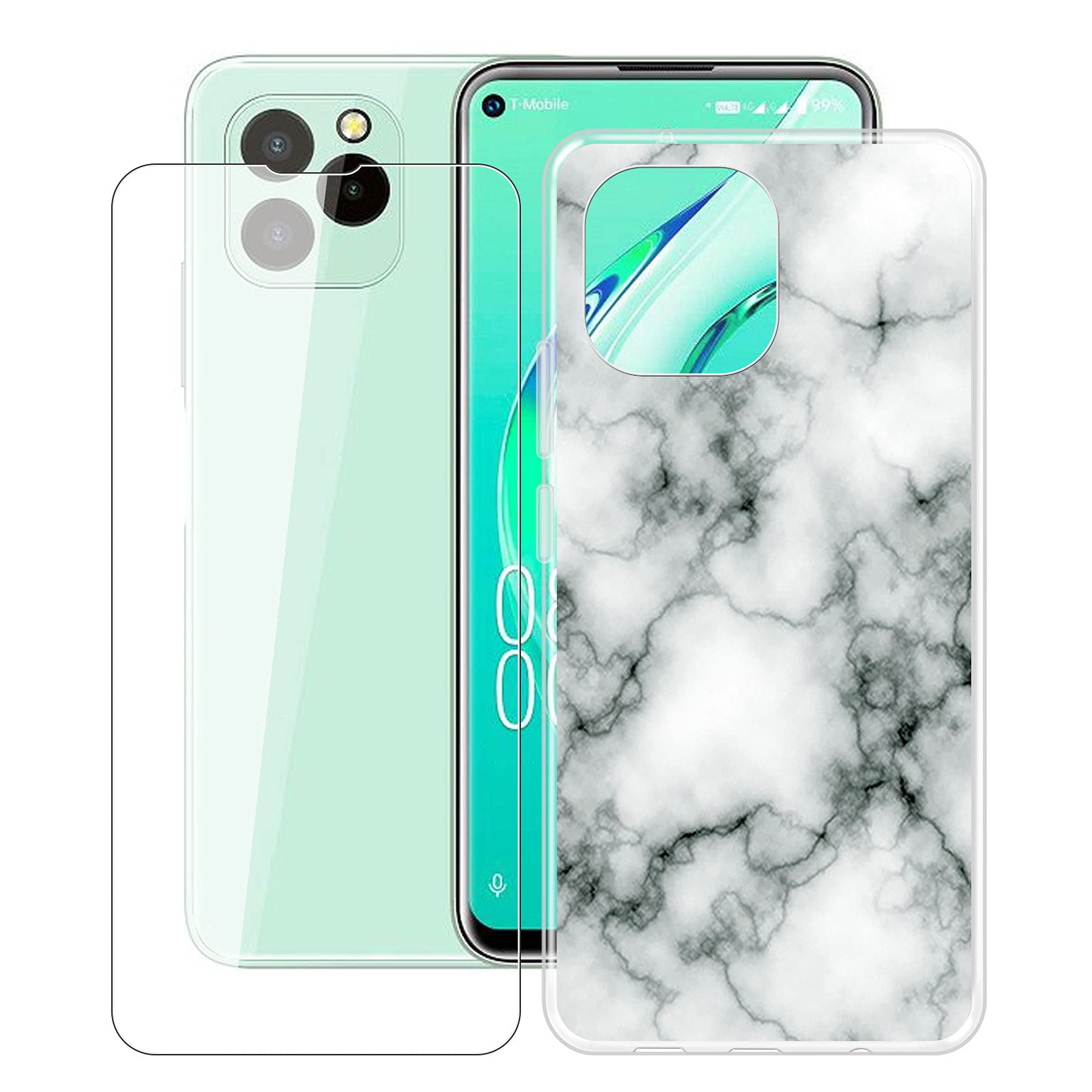 HHUAN Case for Oukitel C21 Pro (6.39 inch) with 1 Tempered Glass Screen Protector, Clear [Anti Yellow] Soft Silicone Protective Cover, TPU Shockproof Phone Cover for Oukitel C21 Pro - WM73