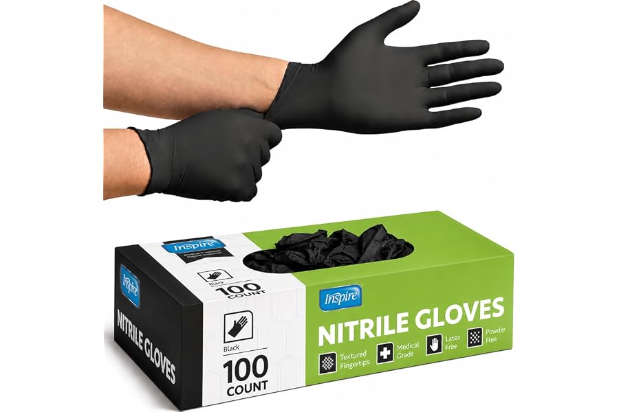 Inspire Black Nitrile Disposable Gloves | 4.5 Nitrile Disposable Safety Medical Cooking Cleaning Gloves