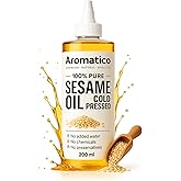 Aromatico 100% Pure Cold Pressed Sesame Oil for Skin, Hair & Massage – Lightweight, Non-Greasy Daily Care Oil, No Added Chemicals or Preservatives - 7 Fl Oz