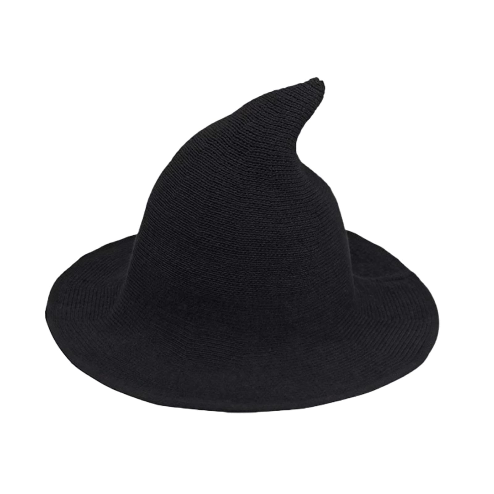 Womens Witch Pointed Hat Foldable Brim Knitted Wizard Costume Hat for Halloween Party Warm Winter Cap