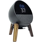 Alloery Universal Desktop Speaker Mount Stand Suitable for Echo Spot (2024 Release),Dot Max (Newest Model),Pop,Dot 5th, Home Pod Mini and All Suitable Sized Speakers (Black Walnut with Metal Strip)