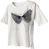 RoseSeek Women's Bowknot Graphic Tees Crewneck Short Sleeve Drop Shoulder T Shirt Cute Summer Tops