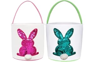 ALUNME 2Pcs Easter Basket Bags, Bunny Basket Egg Bag Bunny Tote Bag Eggs Hunt Basket Bucket Rabbit Fluffy Tails Party Celebra
