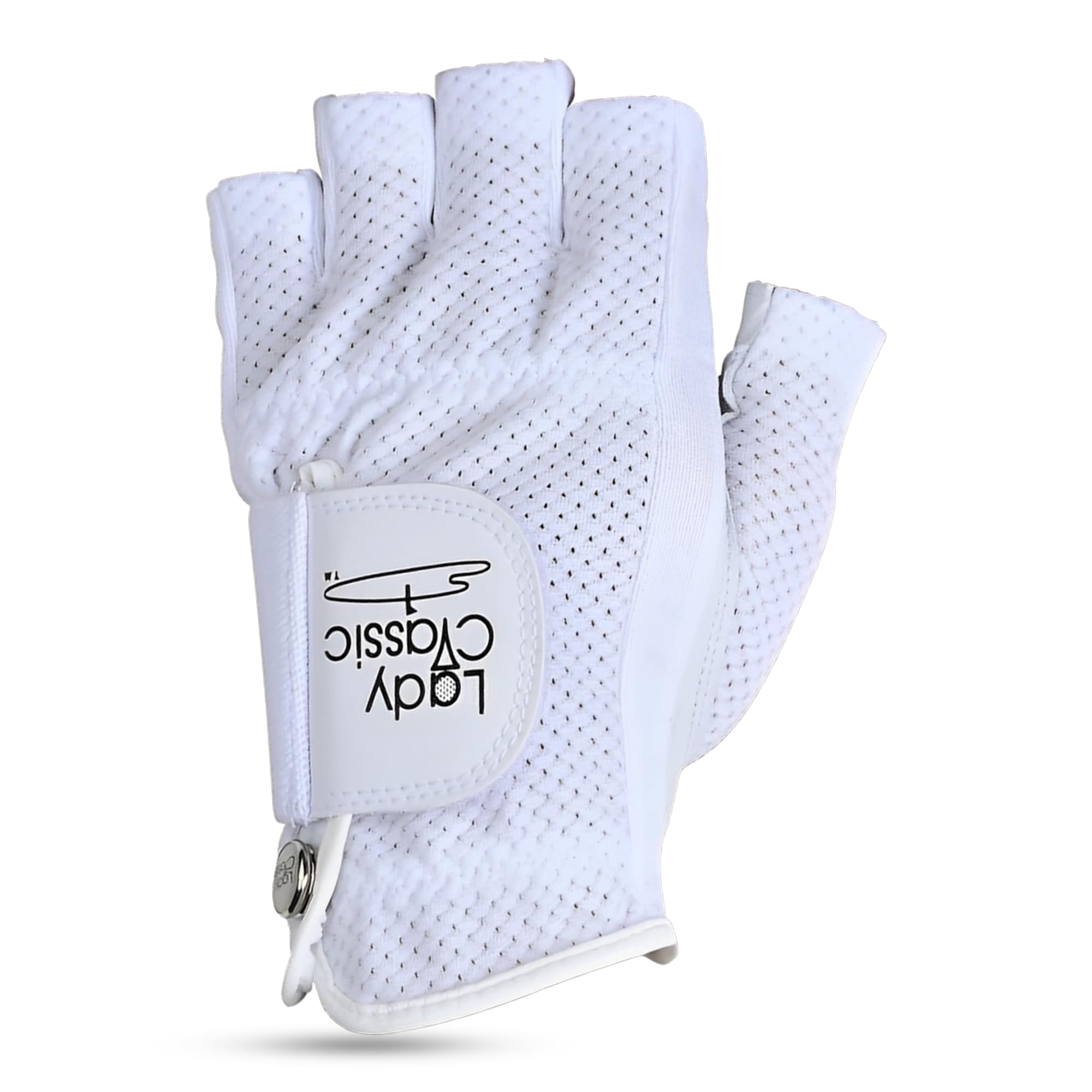 Lady Classic Cabretta 1/2 Finger Golf Glove White Small LH