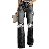 Sidefeel Women's Ripped High Waisted Jeans Wide Leg Destroyed Denim Pants