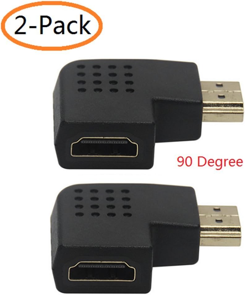 YOQXHY HDMI Adapter,HDMI Male to Female Right Angle Coupler Extender Connector for HDTV,2-Pack,(Side Bend 90 Degree)