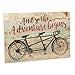 The Adventure Begins Distressed Green with Tandem Bicycle 5 x 7 Small Wood Plank Design Plaque Sign