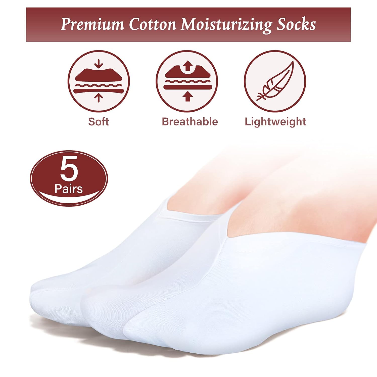 5 Pairs Moisturizing Socks Overnight Spa Socks for Dry Feet, Moisture Enhancing Socks, Cosmetic Moisturizing Socks for Women and Men, White : Beauty
