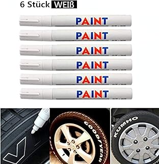 Techwills 6 Stück WEIß Reifen Stift Reifenmarker Auto, Motorrad Fahrradreifen Reifenmarkierungsstift Reifenstift Marker Stift Beschriftung Wasserfest Wetterfest