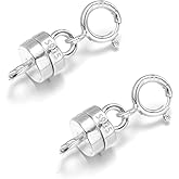 Zpsolution 925 Sterling Silver Magnetic Necklace Clasps and Closures, Magnetic Clasp Converter for Jewelry Making Supplies, Chain Extender Connector for Bracelet (2pcs Silver)