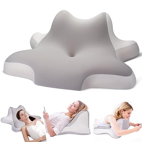 ByNaRIX Reading Pillow for Lying, Leaning and Prone, Contour Memory Foam Pillow, Ergonomic Cervical Pillow for Neck and Shoulder Pain Relief, Bed Wedge Pillow Grey